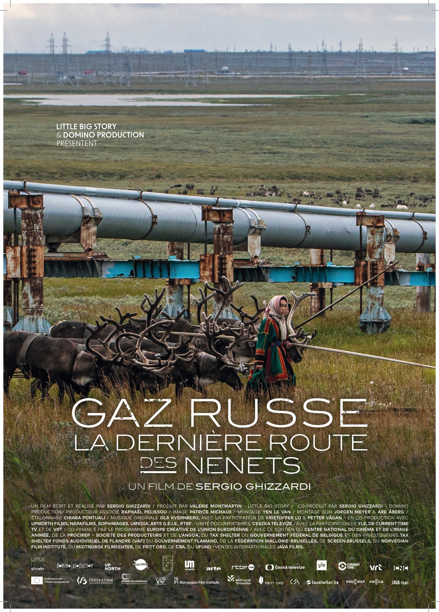 Affiche. Cinéma Aventure. Gaz russe, la dernière route des Nenets. Un film réalisé par Sergio Ghizzardi. Domino production. 2023-12-21